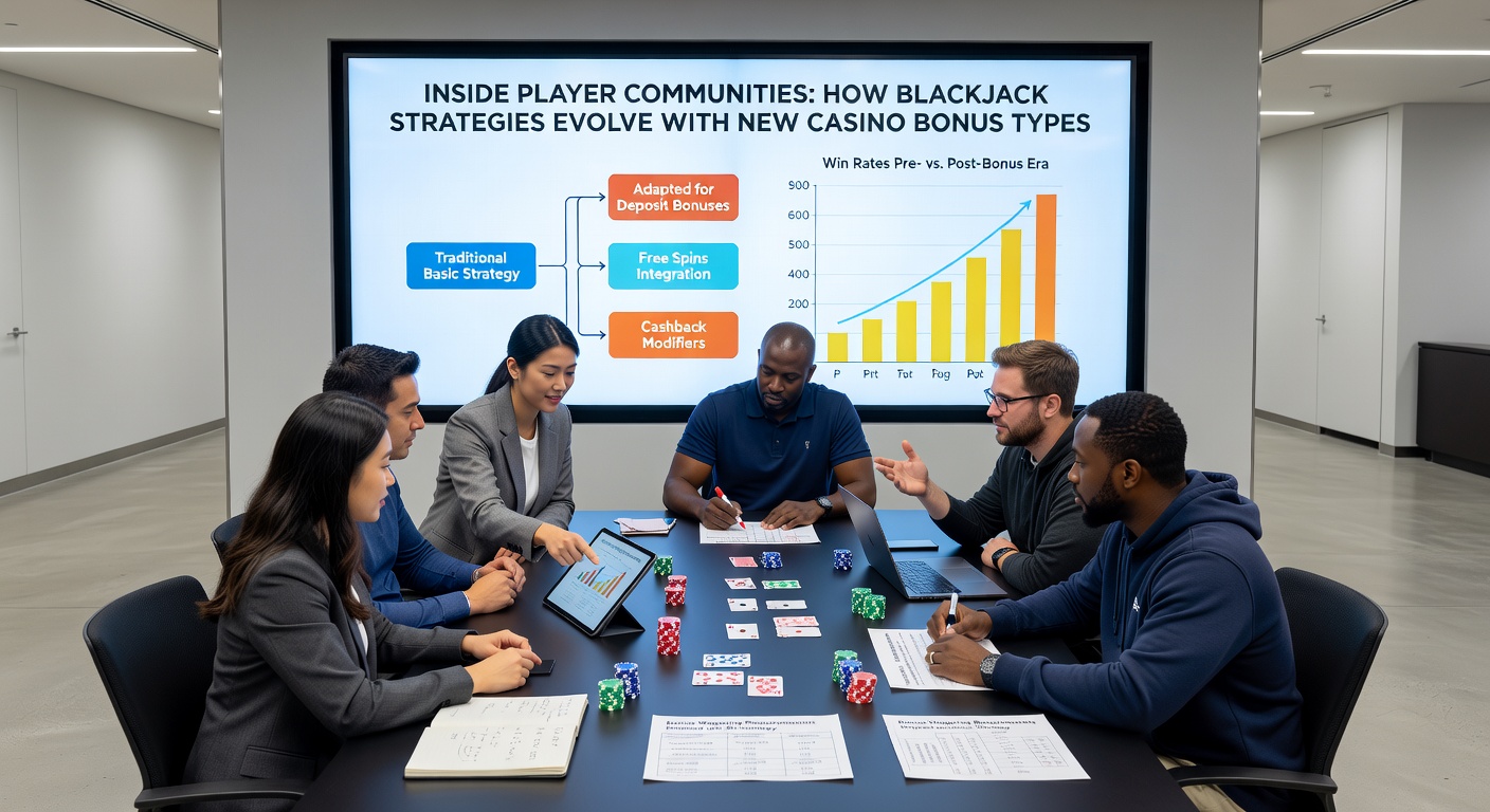 Blackjack players discussing strategy adjustments in online forums while reviewing new casino bonus structures