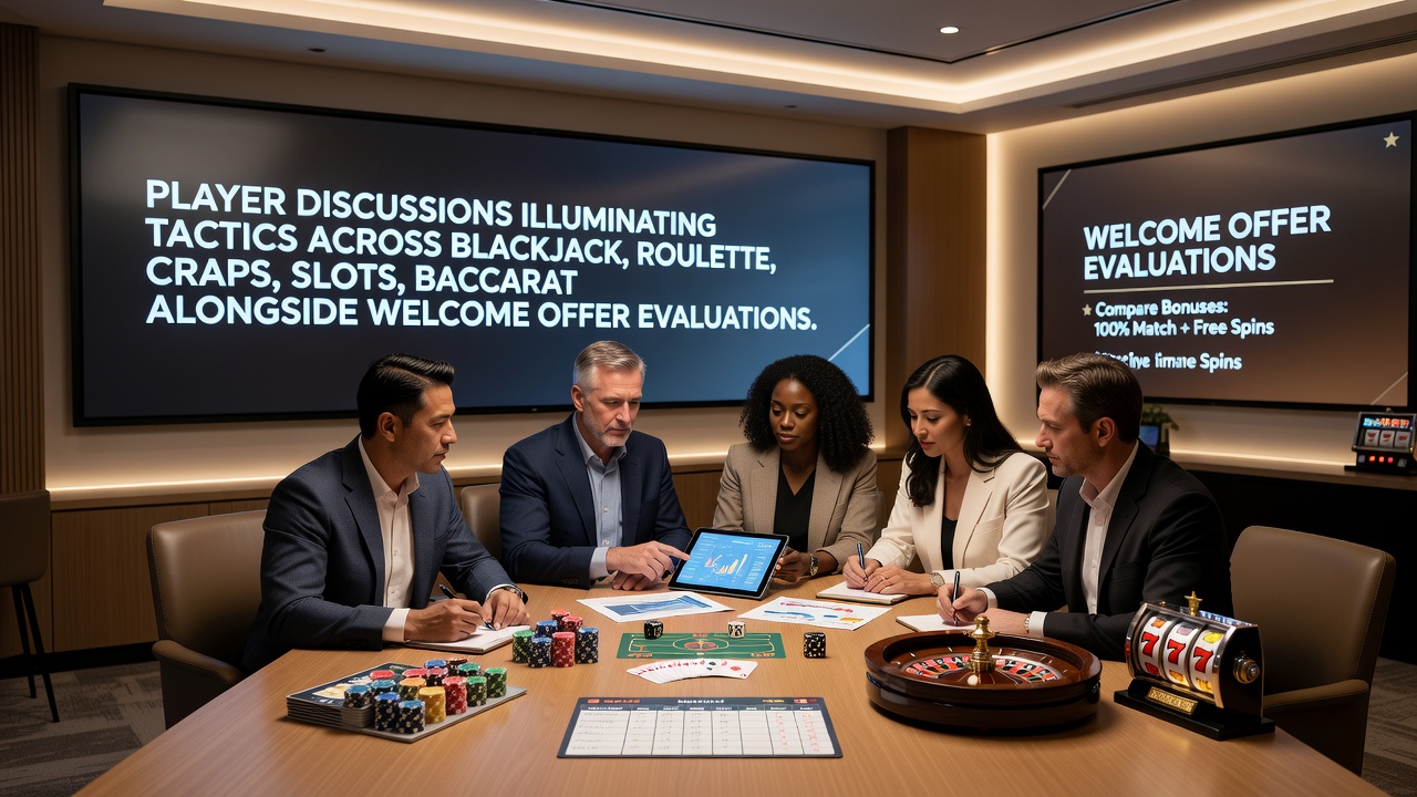 Players engaging in discussions about casino game tactics and bonus evaluations