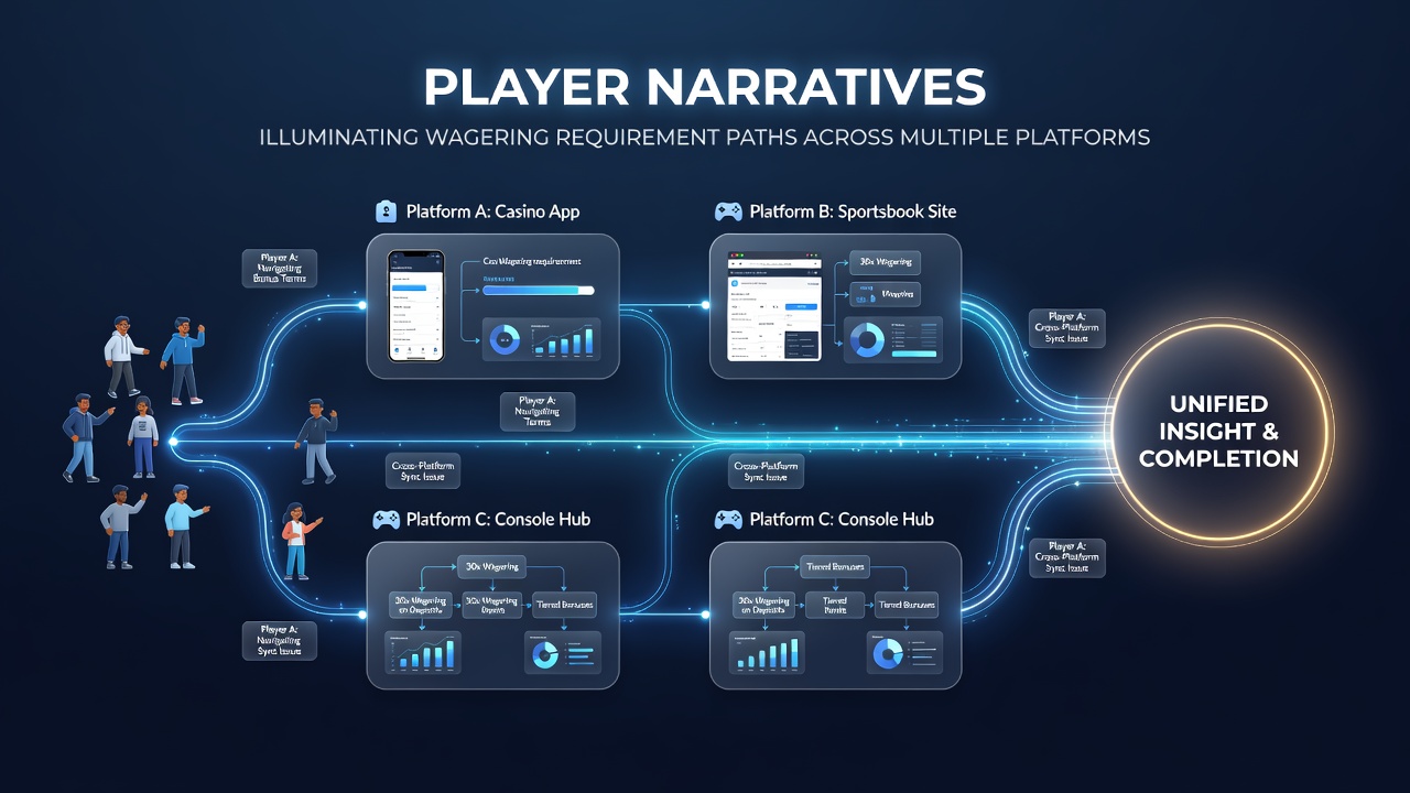 Infographic style breakdown of wagering requirement paths showing deposit, game selection, and progress tracking steps