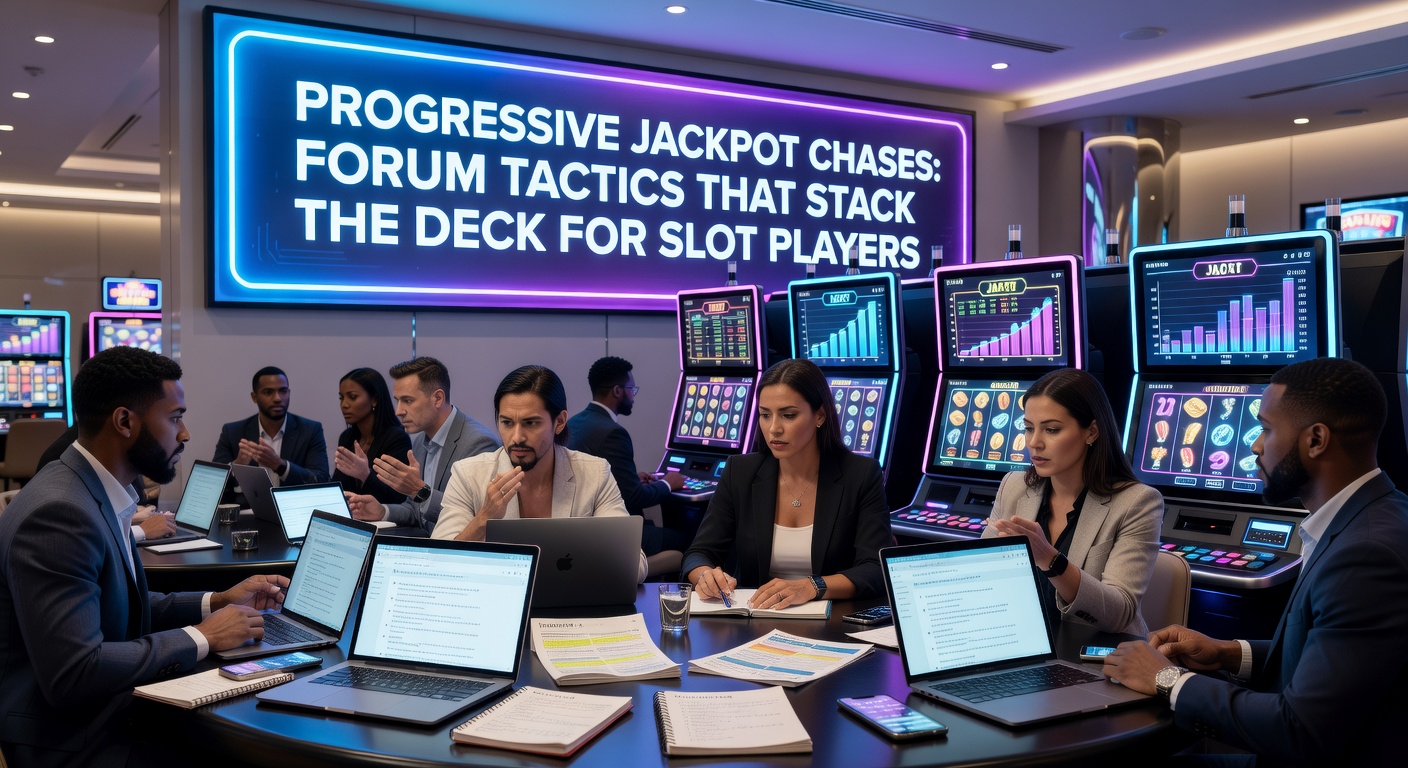 Vibrant slot machine screen displaying a climbing progressive jackpot meter amid a bustling online forum interface